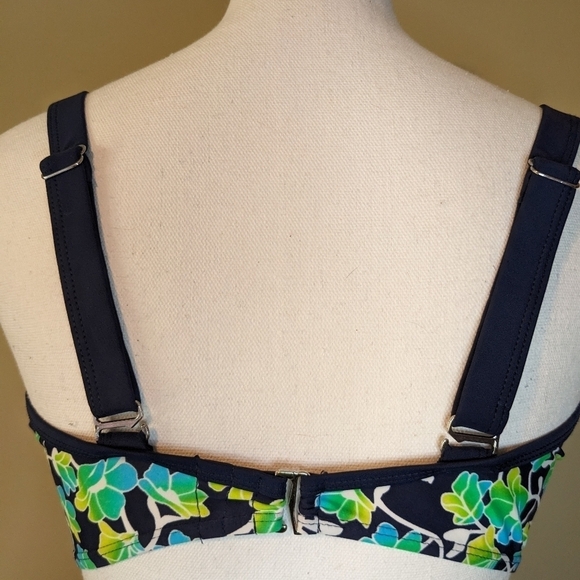 FULL COVERAGE floral ruffle top navy High Waisted BIKINI 2piece swim suit - Picture 6 of 16